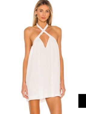 superdown White Halter Mini Dress with Front Keyhole